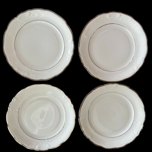 Vintage Wawel Poland 4 China Dinner Plates 10.5 Embossed White Platinum Trim - Picture 7 of 8